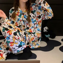 Disney Mickey Donald Duck Pluto cute cartoon girl heart spring and autumn pure cotton long-sleeved home clothes couple pajamas