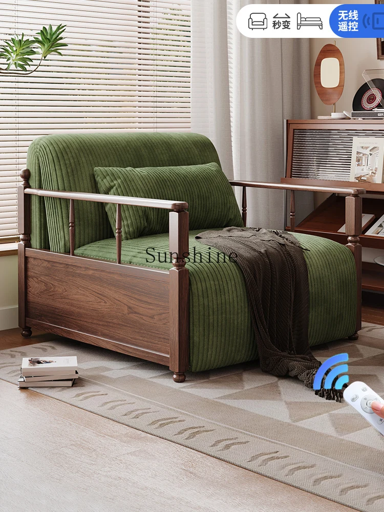 Solid wood electric sofa bed folding dual-purpose living room telescopic bed