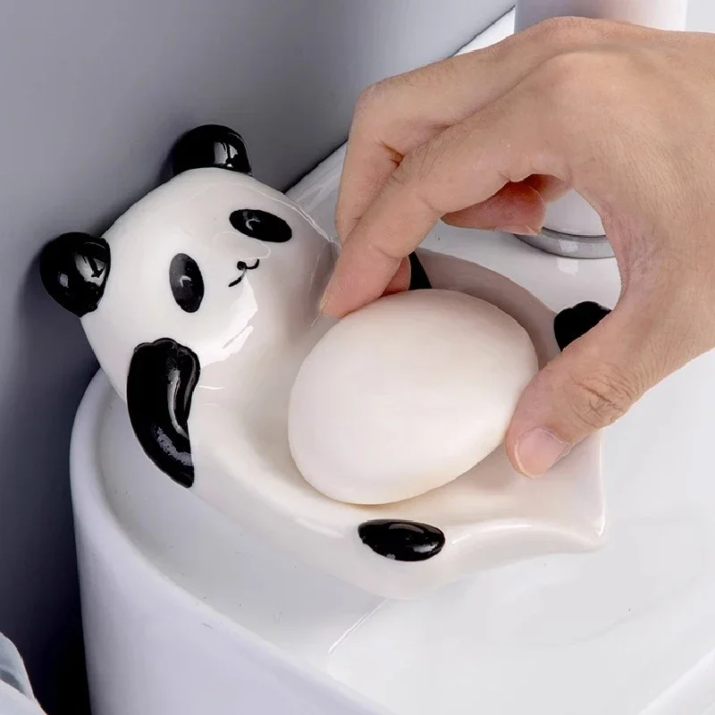 Panda Shiba Inu Soap Box Bathroom Ceramic Soap Box Creative Cartoon Drain Soap Storage Shelf Bathroom Decorative Soap Dish