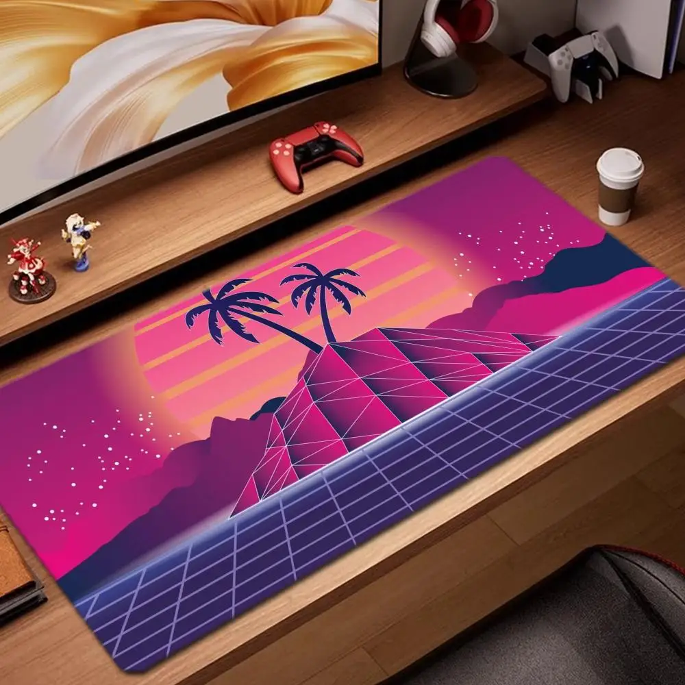 Alfombrilla de ratón de árbol de coco de neón, accesorios para juegos, alfombrilla de teclado XXL con borde de bloqueo grande, alfombrilla de mesa de 900x400mm, alfombrilla de ratón para juegos