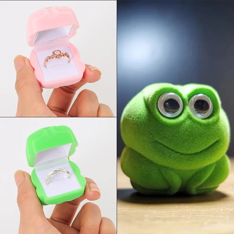 Creative Velvet Ring Box Lovely Frog Shaped Jewelry Case Ring Earring Display Box for Wedding Proposal Engagement Birthday Gift