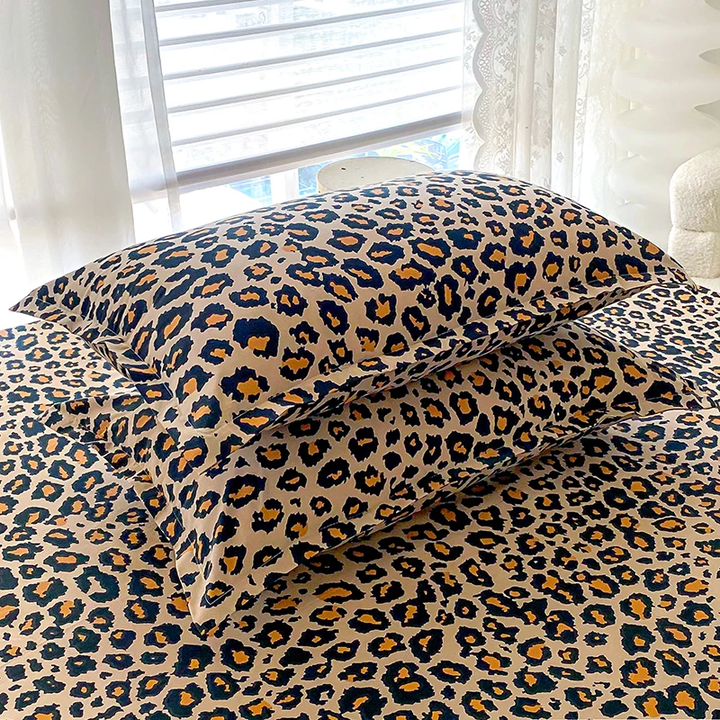 Leopard Print Bed Sheet Set ,Cheetah Skin Print Sheets Animal Theme Bedding Set with 1 Flat Sheet 2 Pillowcase Queen King Size