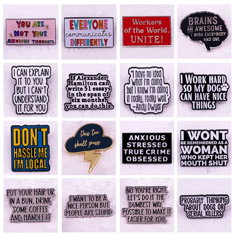 Funny English Quotations Metal Enamel Pins Brooch Originality Wisdom Lapel Badge Men Women Fashion Jewelry Accessories Gifts