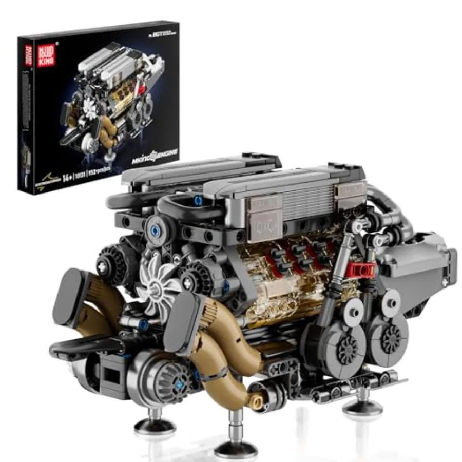 

STEM Toy for Teens Adults: Visible Car Motor Blocks Set, ABS Plastic, Red/Black, Build-Your-Own Twin Running Kits with Physical