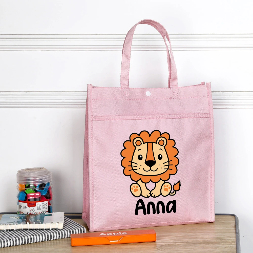 Персонализированные детские сумки-тоуты для библиотеки, домашняя сумка, милые животные с именем, сумка для чтения книг, детская школьная сумка, детские подарки на день рождения