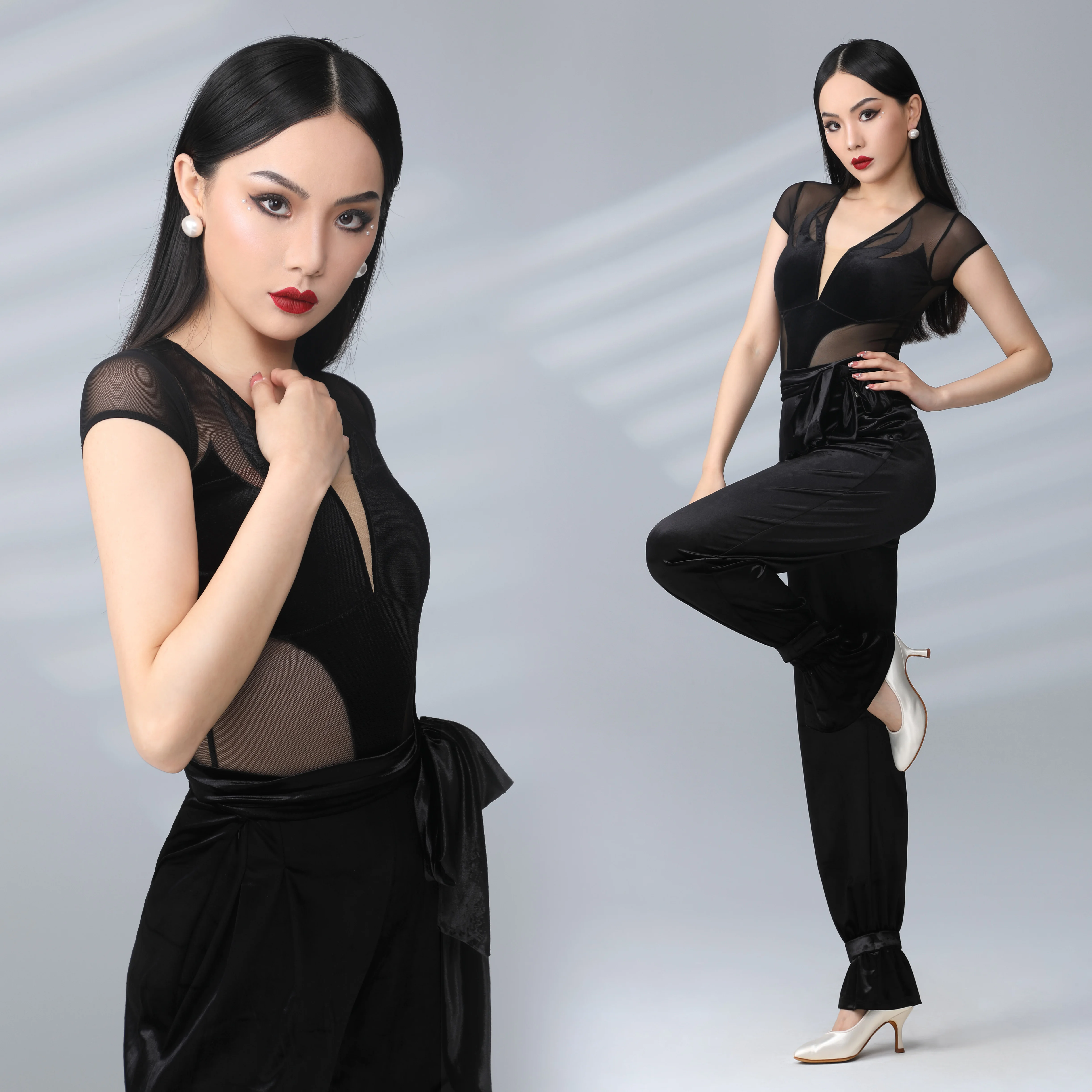 latin-dance-clothes-sexy-v-neck-sling-tops-ballroom-dance-costume-performance-wear-black-velvet-bodysuit-practice-wear-ys5113