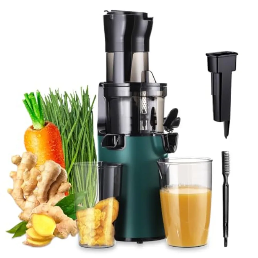 

Compact Cold Press Juicer Machine with 3.1 Wide Chute for Fruits and Vegetables Slow Masticating Design Easy Clean with Brush a