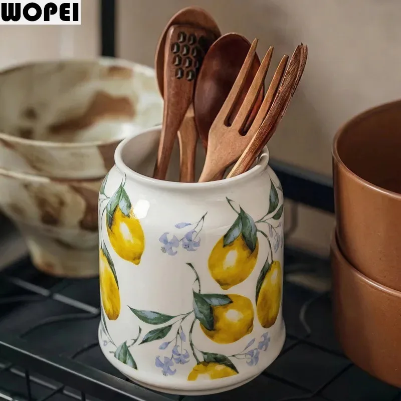 Ceramic Chopstick Holder Chopstick Rest Knife Fork Spoon Holder Makeup Brush Storage Jar Creative Vase Kitchen Storage Tool