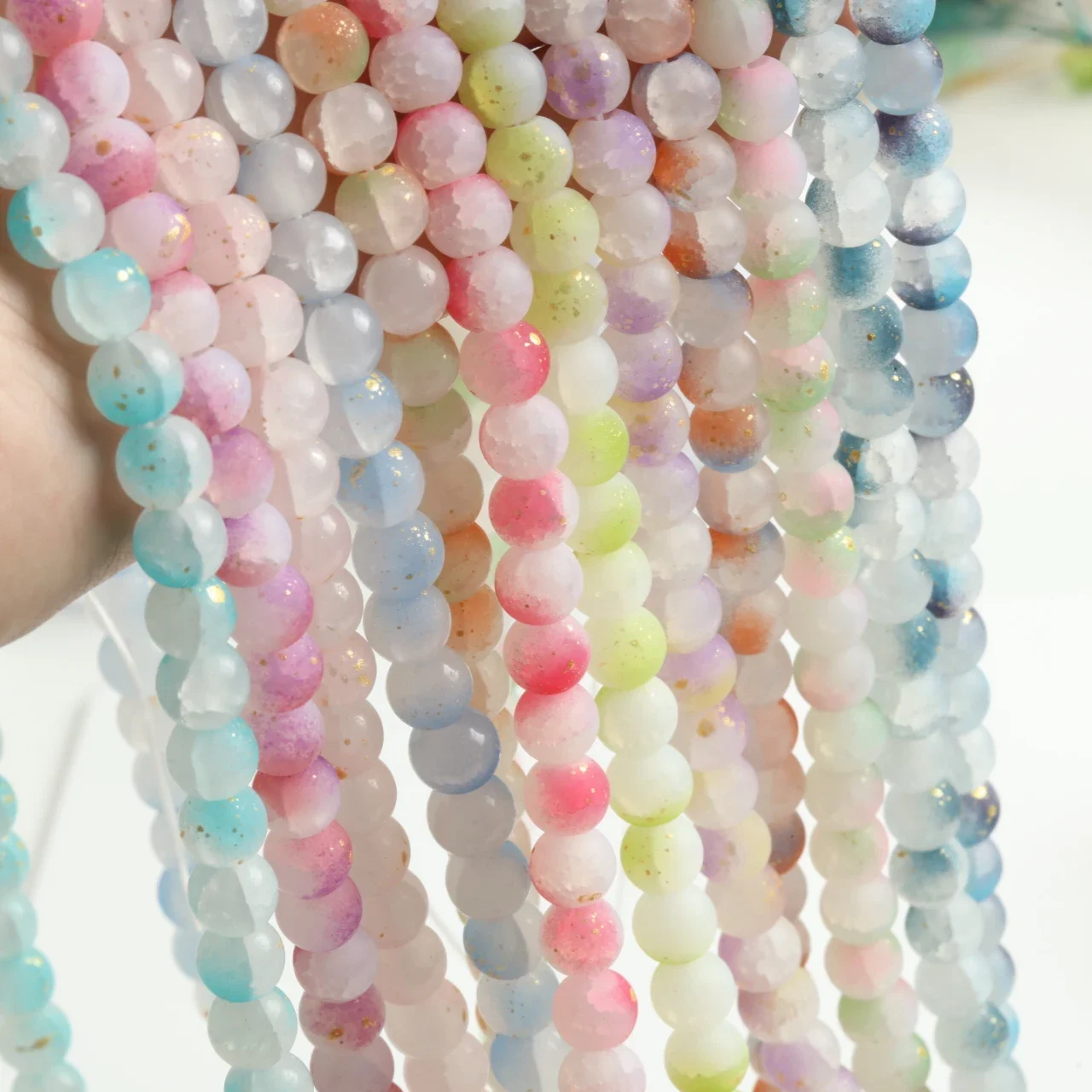 120Pcs 8mm Colorful Frosted Gold Splattered Glass Round Beads Loose Beads for Handmade Jewelry DIY Bracelet Necklace Materials