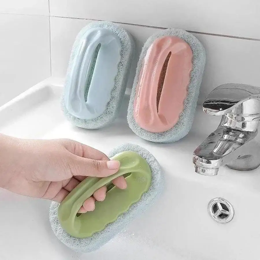 1 Pcs Household Soft Sponge Brush With Handle Magic Sponge Eraser Multifunctional Cleaner For Bathroom Kitchen Cleaning Tools