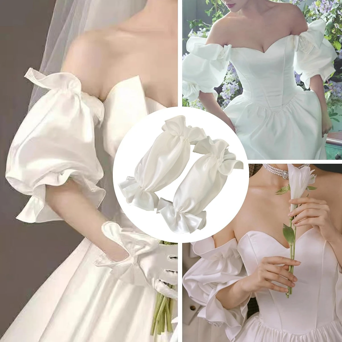 قفازات الزفاف الساتان الأنيقة أكمام أذرع تبريد لفستان الزفاف اكسسوارات العروس أغطية للذراع الأكمام للنساء مع الأصفاد المرنة #6