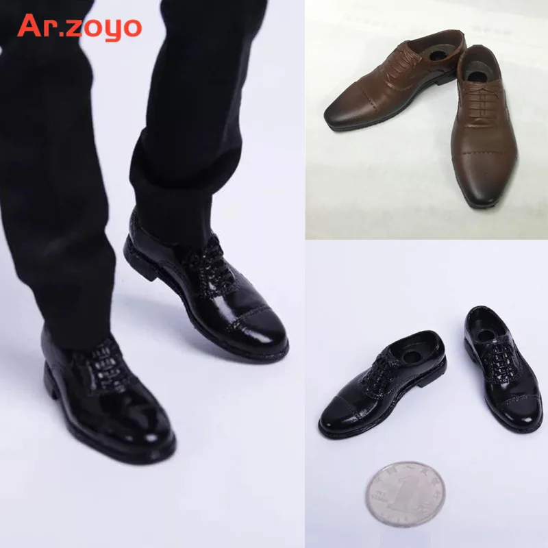 1/6 Scale Male Round Toe Suit Shoes Model Soldier Solid Leather Shoes Fit 12'' Detachable Feet Action Figure Body Dolls Collect