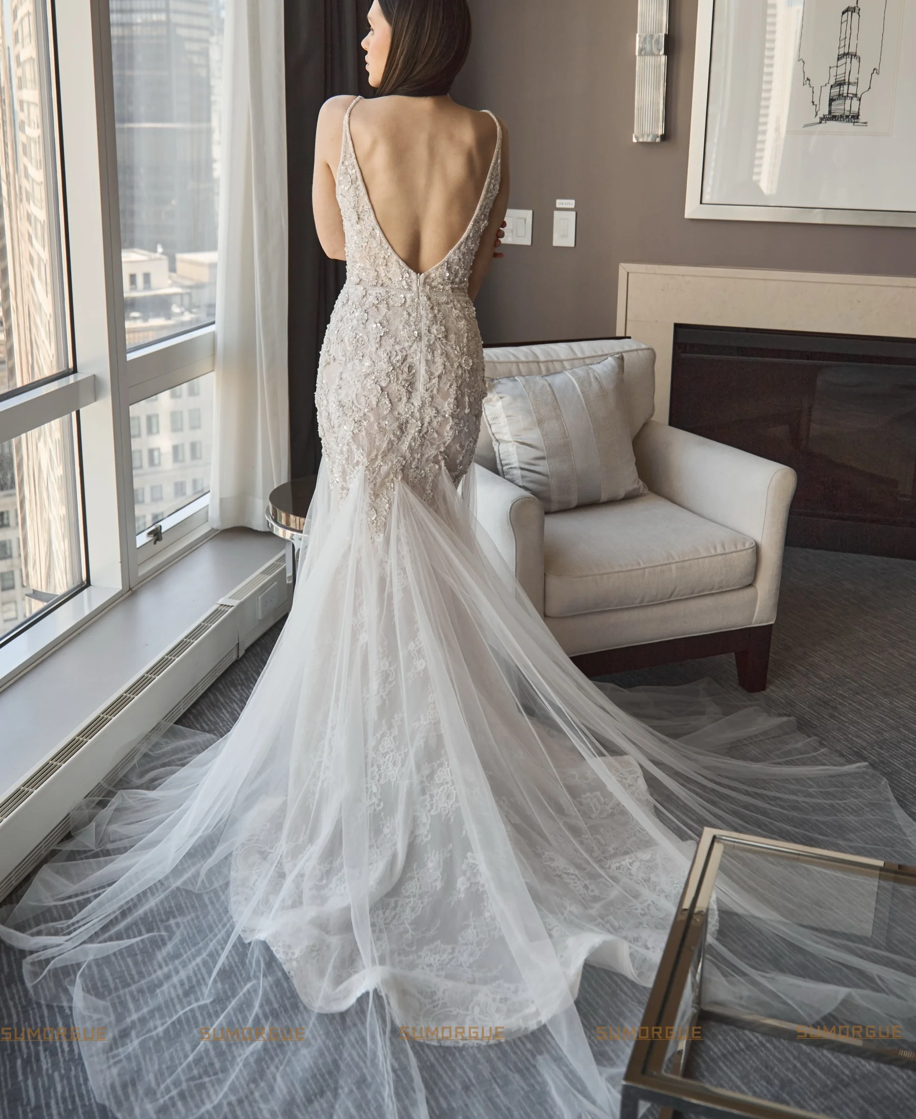 Mermaid Graceful Wedding Dresses V-Neck Sleeveless Lace Embroidery Sexy Sheath Bridal Gown highend Customized Vestidos De Novia