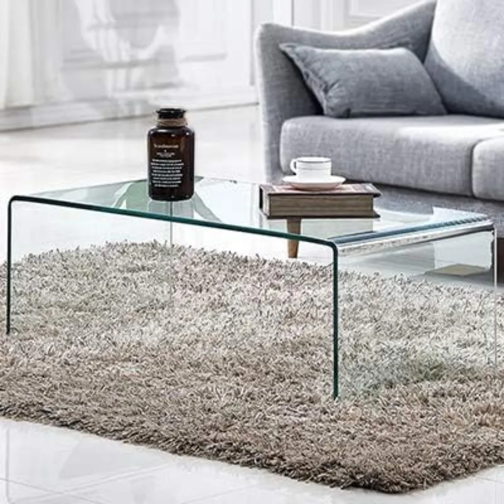 Glass Coffee Table, Clear Coffee Table, Small Modern table for Living Room,Match Well with Rug, Coffee Table