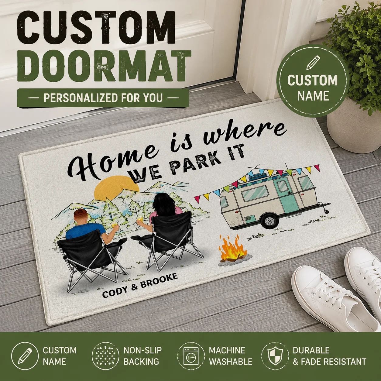

Custom Caravan Carpet RV Rug Personalized Camper Mat Non Slip Washable Floor Mat for Camper Van Entrance Outdoor Camping Use