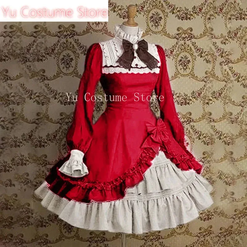 

Готическая Лолита для женщин, милое платье горничной для девочек, винтажное кружевное средневековое элегантное вечернее платье с оборками, костюм Ю для косплея, если 3