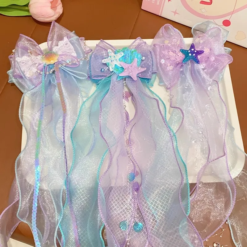 Children's Hairpin Girl Mermaid Princess Gauze Hair Band Baby Hairpin Little Ball Head Rubber Band Accessories