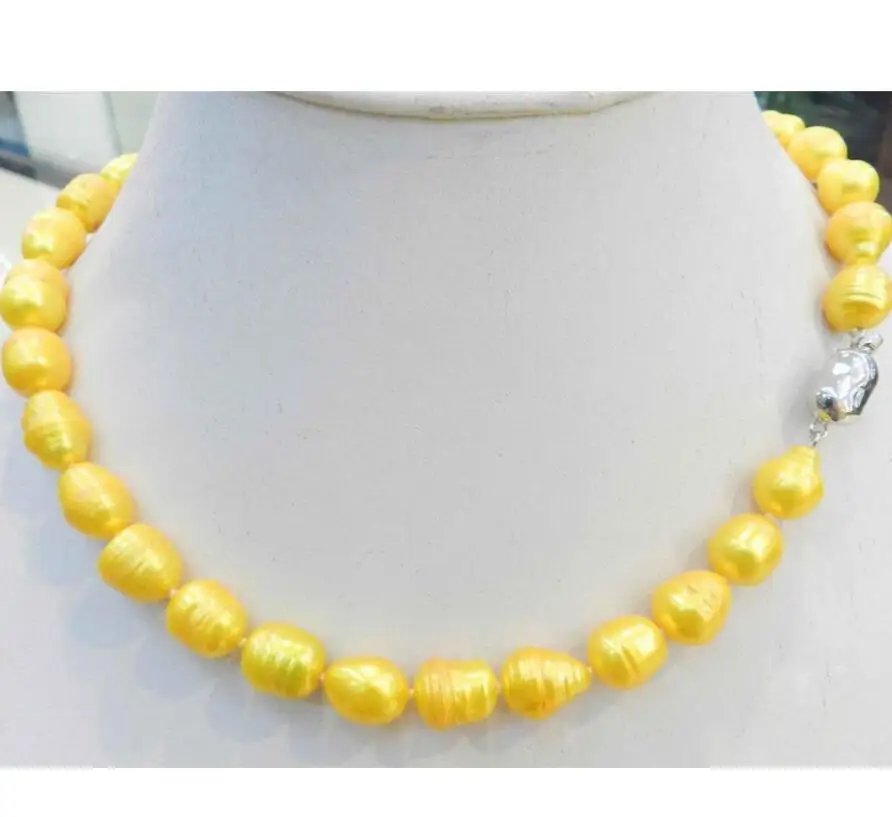 

Jewelry NEW 10-11MM YELLOW GOLDEN NATURAL TAHITIAN PEARL NECKLACE 18"AAA