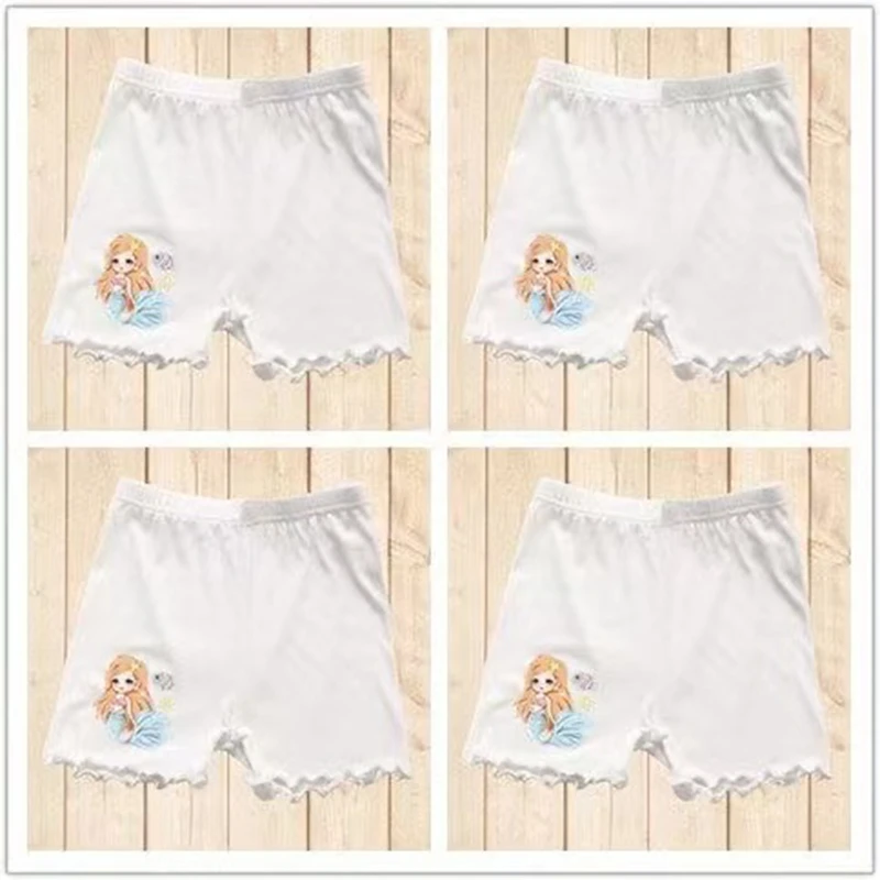 4 قطعة السراويل سلامة الفتيات الصيف الاطفال الكرتون حورية البحر طباعة فتاة الملابس الداخلية الصلبة يغطي الرجل الملاكم موجز الأطفال الشاطئ بانت 1-12T #3