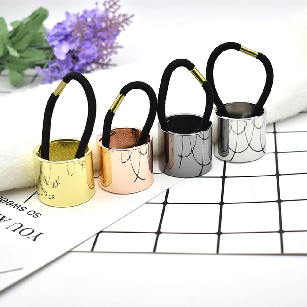

3pcs Metal Cylinder Ring Premium Accessories Bright Color Chic Hair Rope For Women Girls Silver Rose Gold Black Fashion Hair