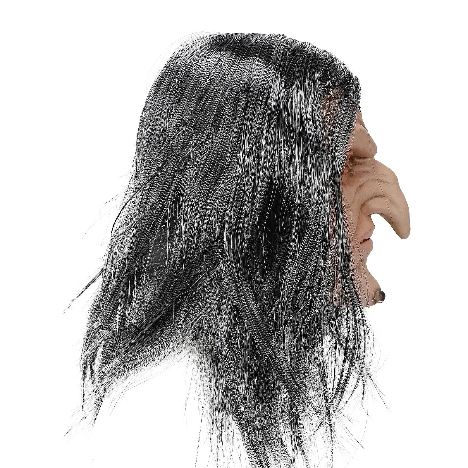 Witch Mask with Long Hair Scary Old Women Mask Latex Halloween Cosplay Masquerade Costume Accessory for Adults