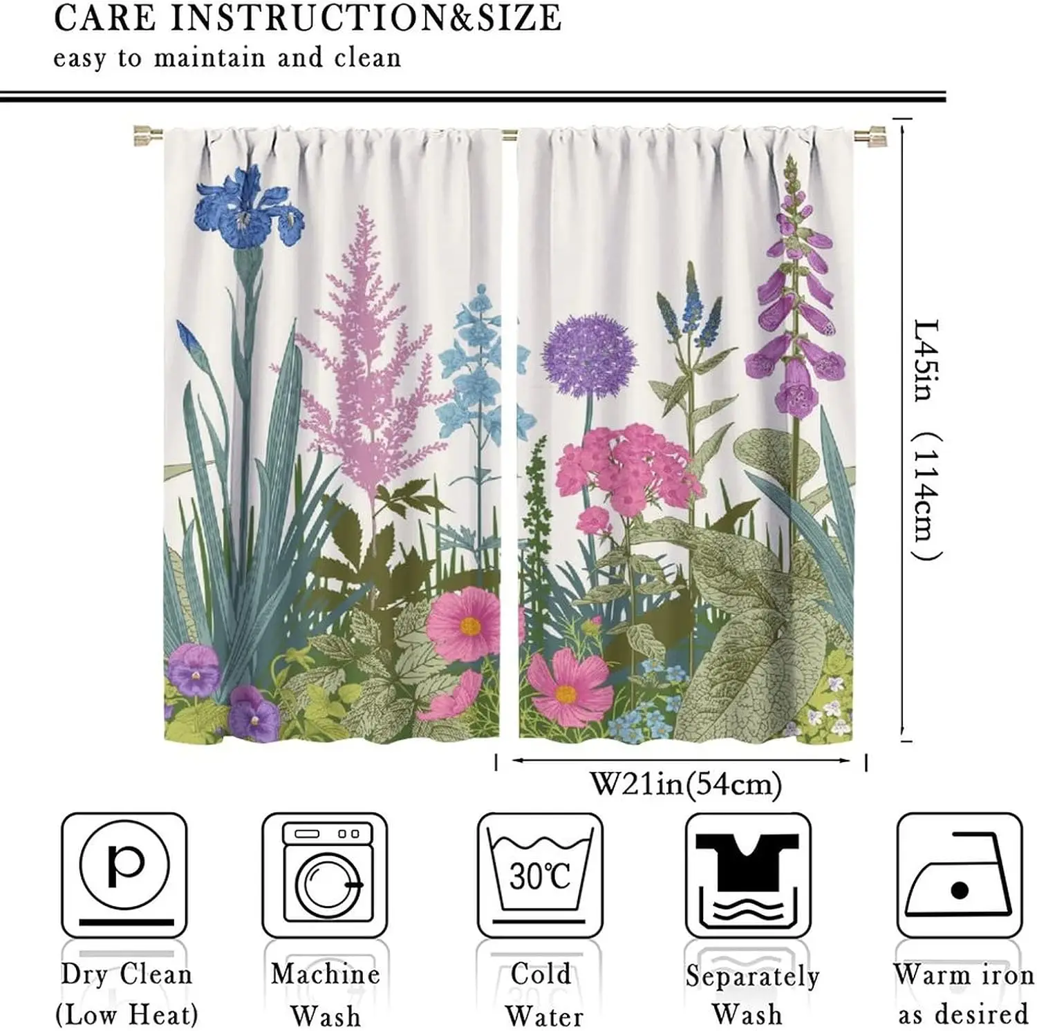 Botanical Floral Garden Curtains 2pcs Pair Window Curtains for Living Room Bedroom Nature Print Curtains Home Decor Curtain