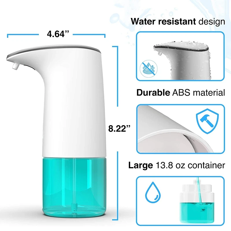 Dispensador automático de jabón de manos, dispositivo de espuma sin contacto con Sensor de movimiento, ideal para jabón de manos y jabonera