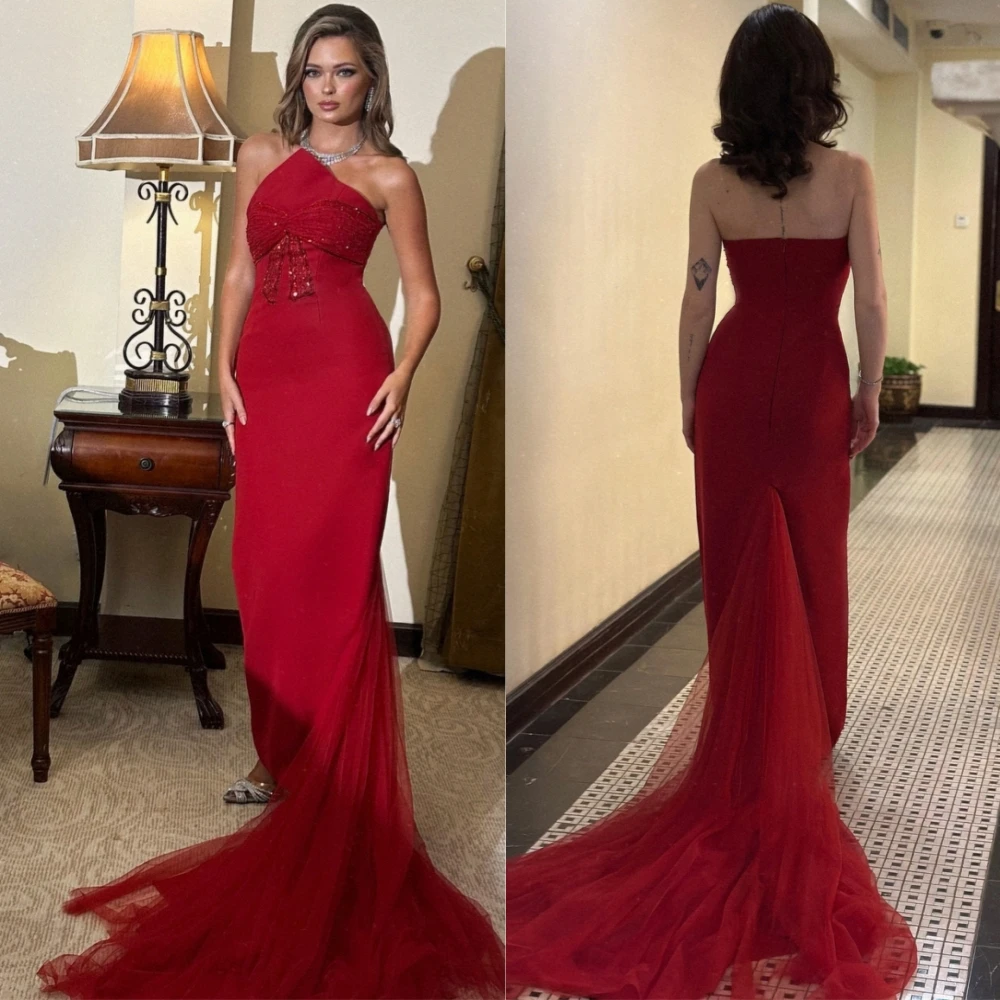 فستان سهرة أنيق مخصص بدون حمالات بسيط حورية البحر جيرسي فساتين حفلة موسيقية فاخرة بدون أكمام فساتين المناسبات الخاصة