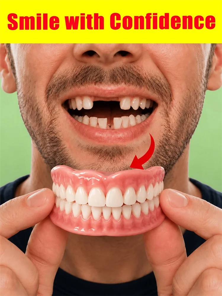 False Teeth Adult Full Set Silicone Dentures Natural Upper Lower Soft Comfort Fit Instant Smile Oral Cosmetic Accessories