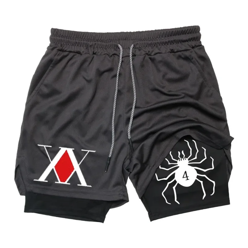 Running Fitness Men's Gym Shorts Bilayer 2-in-1 Breathable Quick-drying Absorb Sweat Sports Gym Jogging Pants Multi-functional