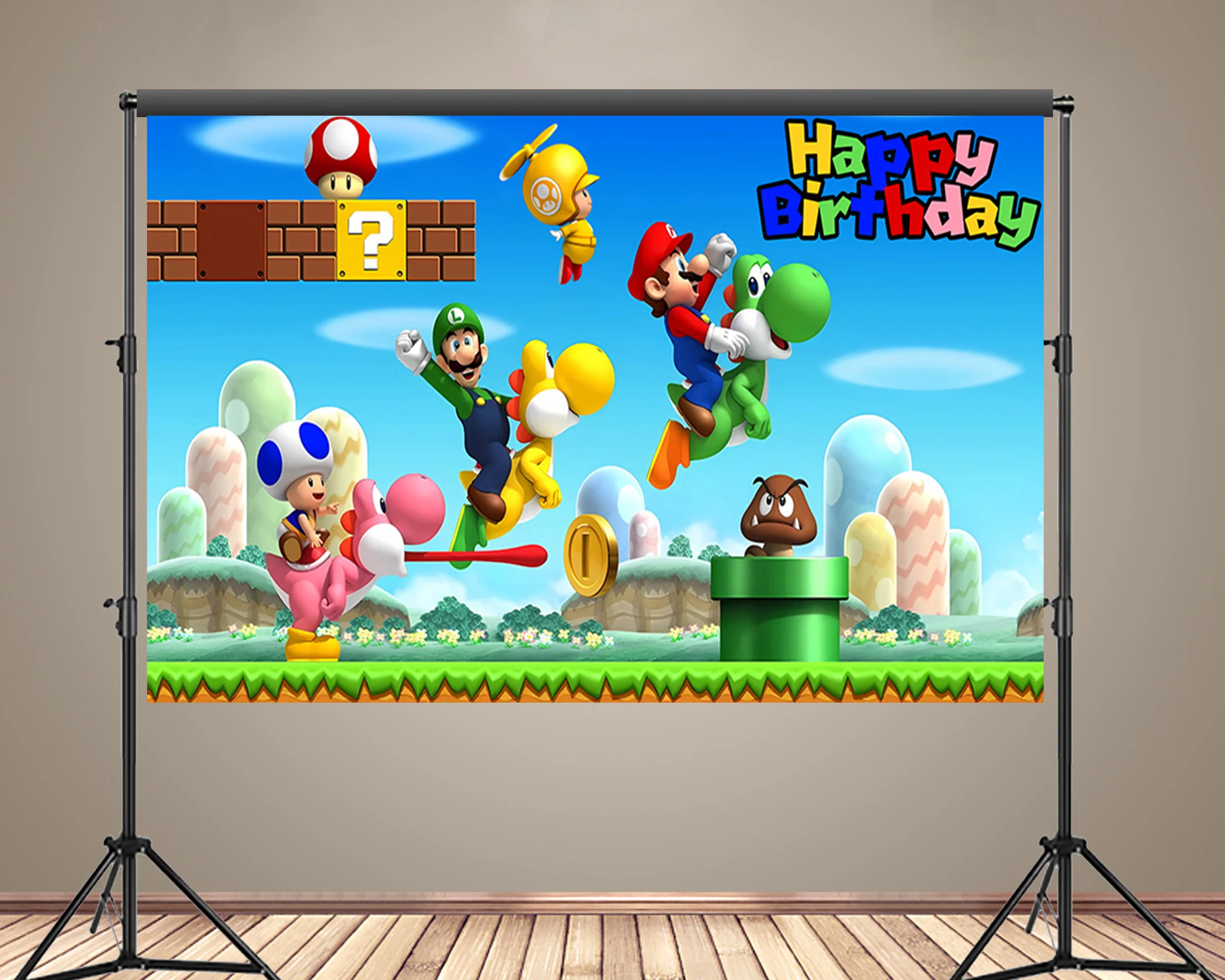 Fondo con temática de Super Mario Bros para niños, decoración de fiesta de cumpleaños, papel tapiz de dibujos animados, Fondo de fotografía, cartel personalizado, accesorios