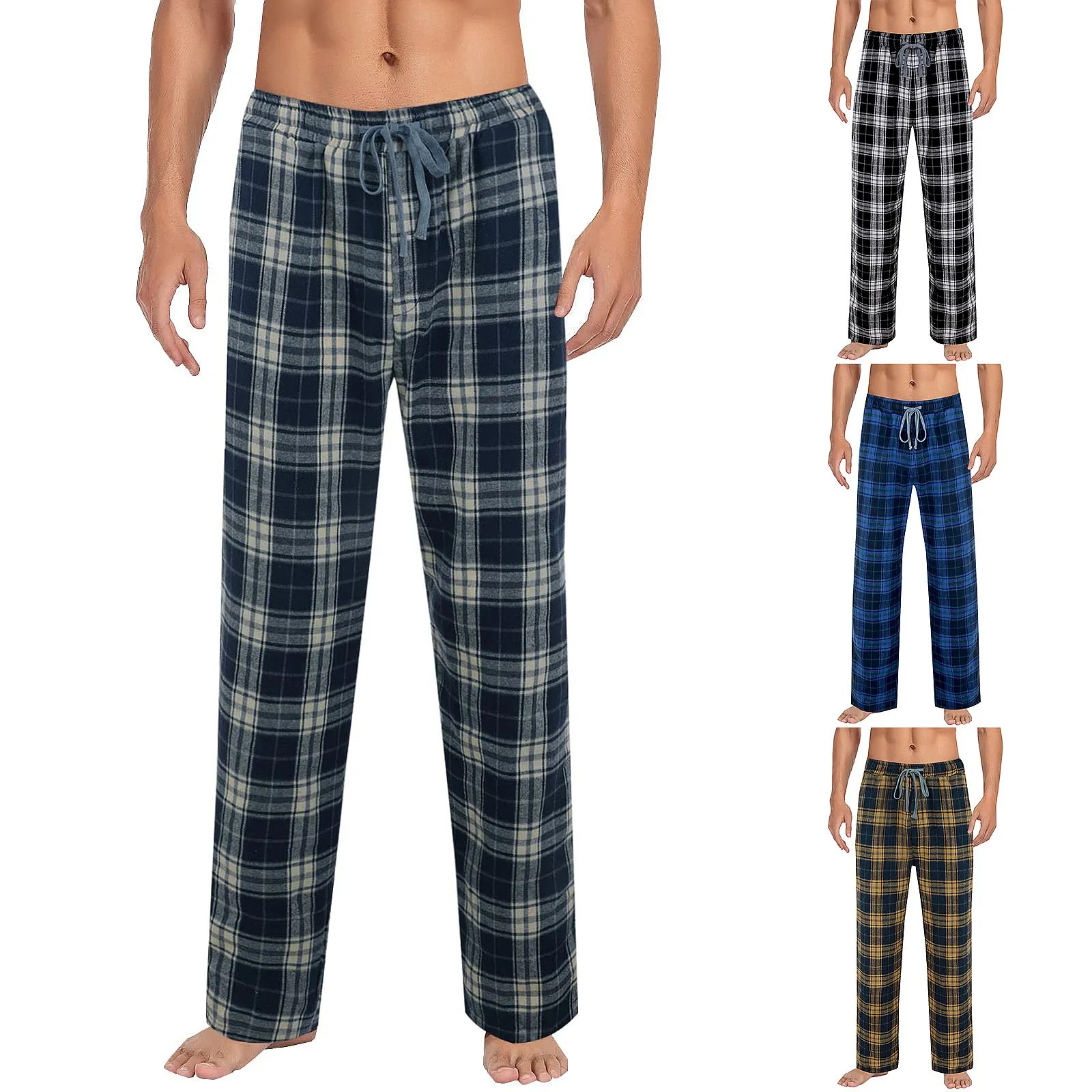 Men Plaid Pajama Pants Straight Yoga Lounge Pants Casual Sweatpants Plaid Trousers Spring Summer
