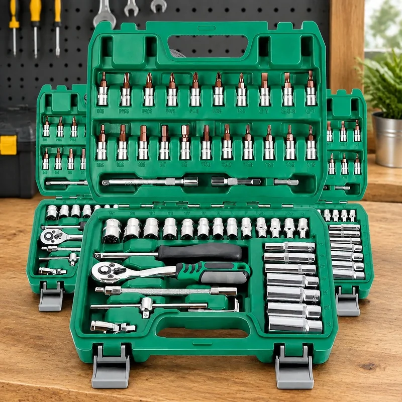 Complete 46-Piece Auto Repair Kit with Green Ratchet Tools for Vehicle Maintenance