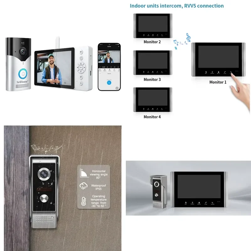 Smart Two-Way Audio Video Door Phone Peephole Door Viewer 7-Inch Display WiFi IR Night Vision PIR Motion