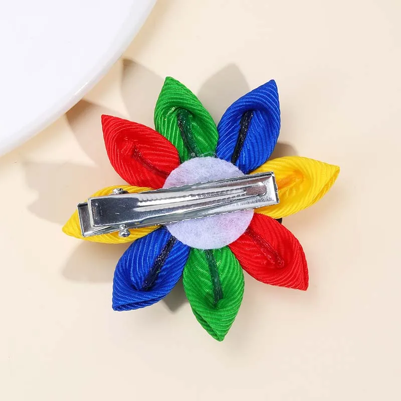 ncmama 2Pcs ABC Letter Print Hairpin Flower Hair Clip for Kids Girls Handmade Flower Barrettes Back To School Hair Accessories