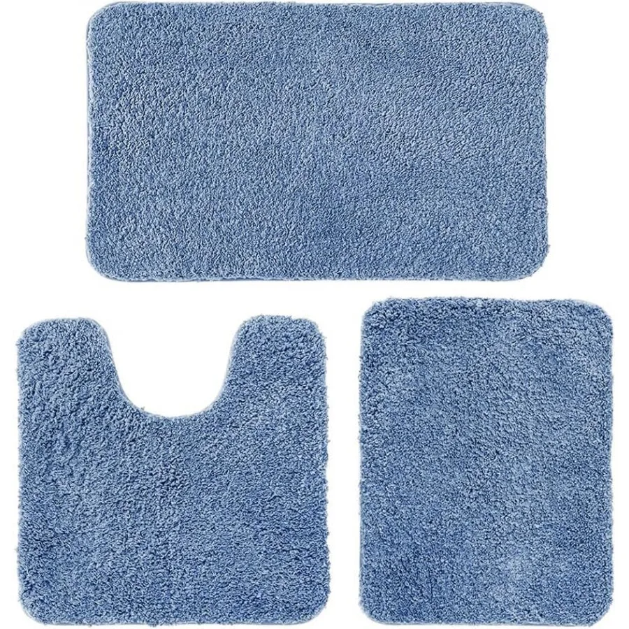 

3 Pieces Bathroom Rugs and mats Sets Extra Thick Non Slip Microfiber Bath Mats and U-Shaped Contour Toilet Rug for Bath Room Fl