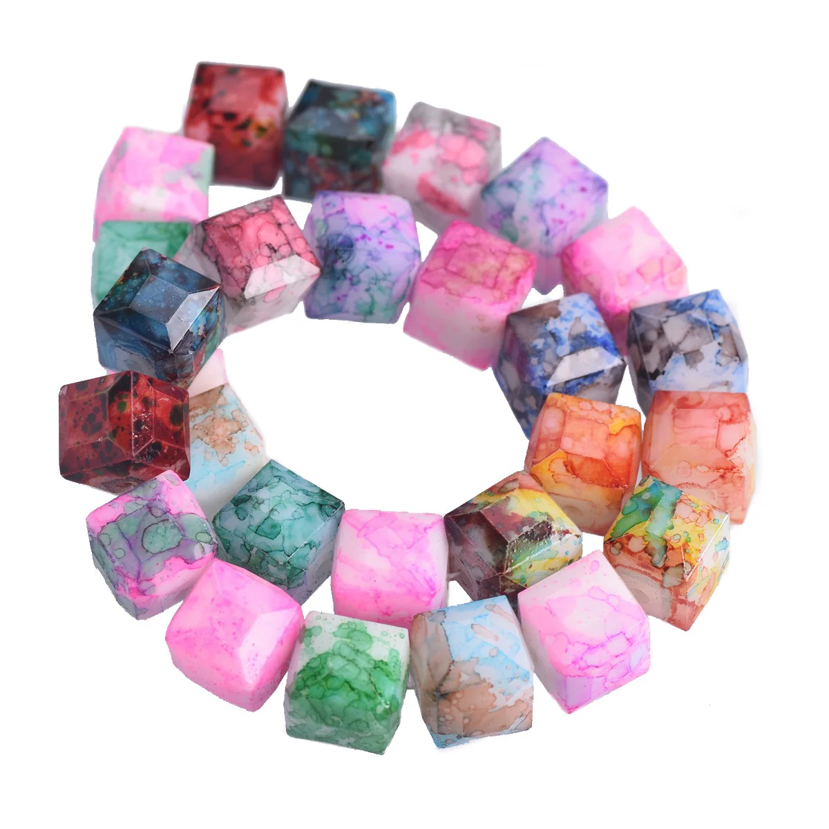 Colorful Coated Cube Square Faceted 8mm 10mm Opaque Glass Loose Crafts Beads Wholesale lot for Jewelry Making DIY Craft Findings