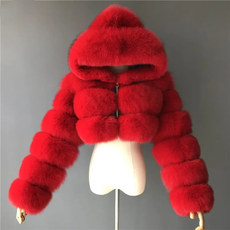 Classical Women Fur Coats Hooded Zipper Short Style Windproof Thick Warm Winter Lady Outerwear Solid Color High Quality Tops