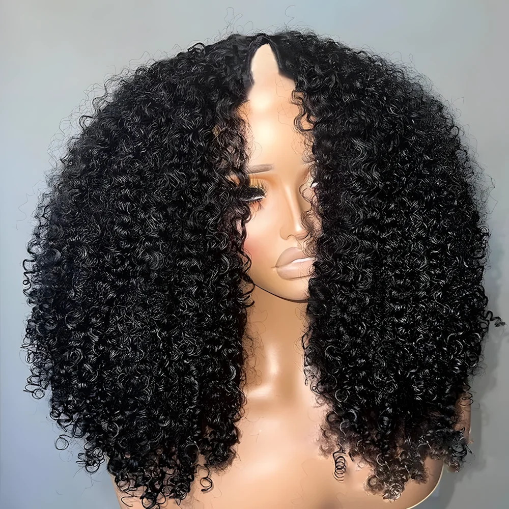 

V Part Human Hair Afro Curly U Part Wig for Black Women Human Hair V Shape Wig Kinky Curly Thin Part Glueless Clip In Half Wig