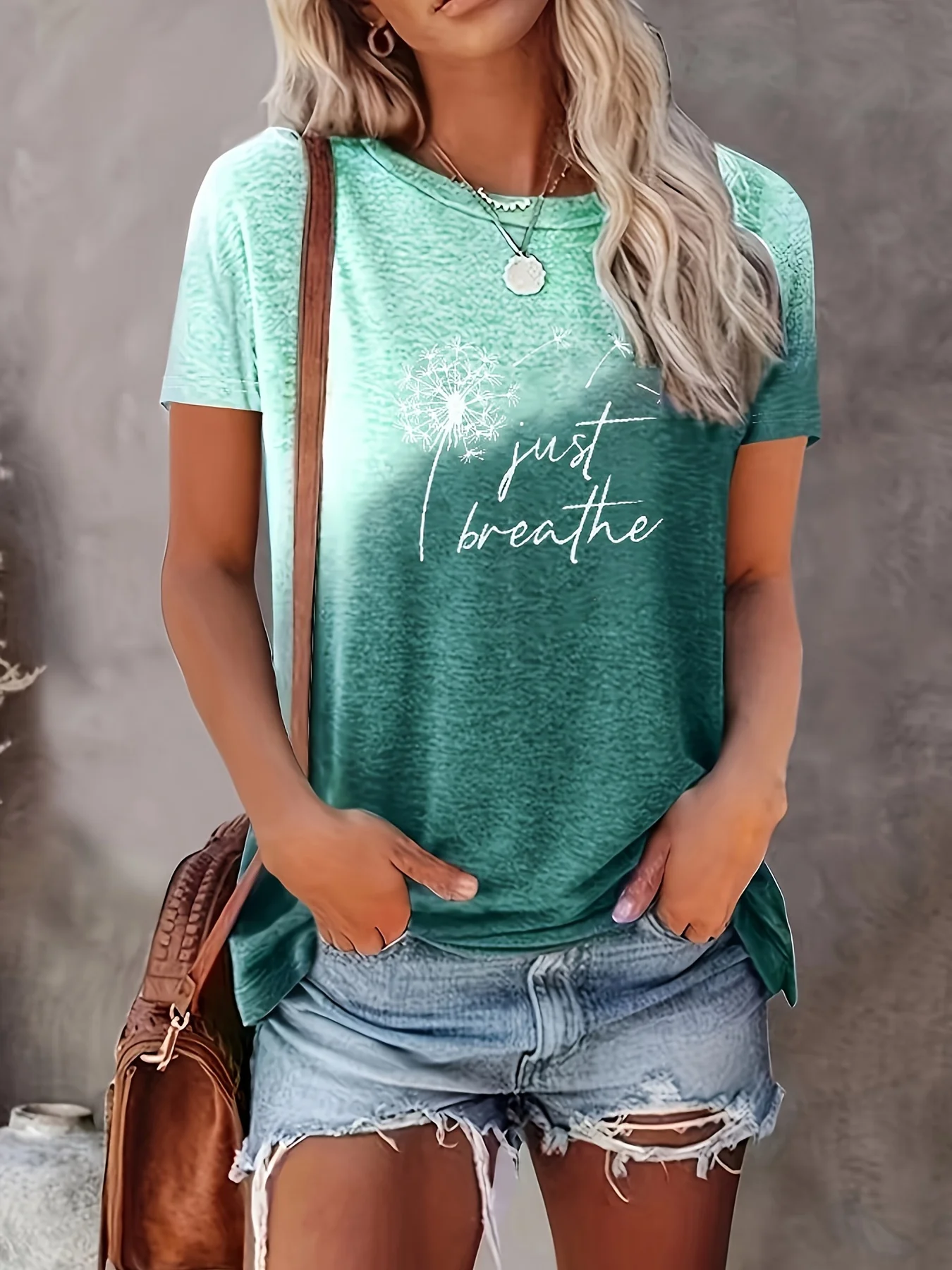 T-shirt damski Plus Size nadruk dmuchawca koszulka gradientowa topy Street Casual T-shirt letnie dziewczęce luźne koszulki z krótkim rękawem