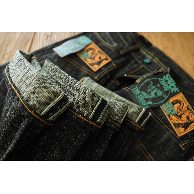 ซอส Zhan Mans Jeans Sanforized Selvedge Denim Jeans Limited Edition การย้อมสองด้าน 66 Fit 20 Oz