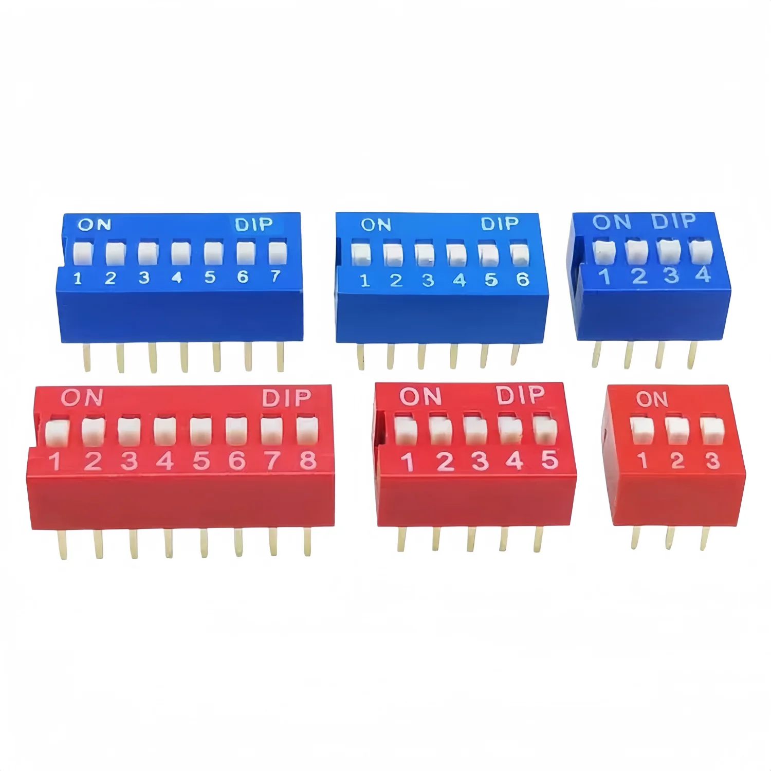20Pcs 2.54mm Pitch DIP Slide Dial Switch 1/2/3/4/5/6/7/8/10/12 Pin Position Way Blue Red Snap On Toggle Switch Electronic Module