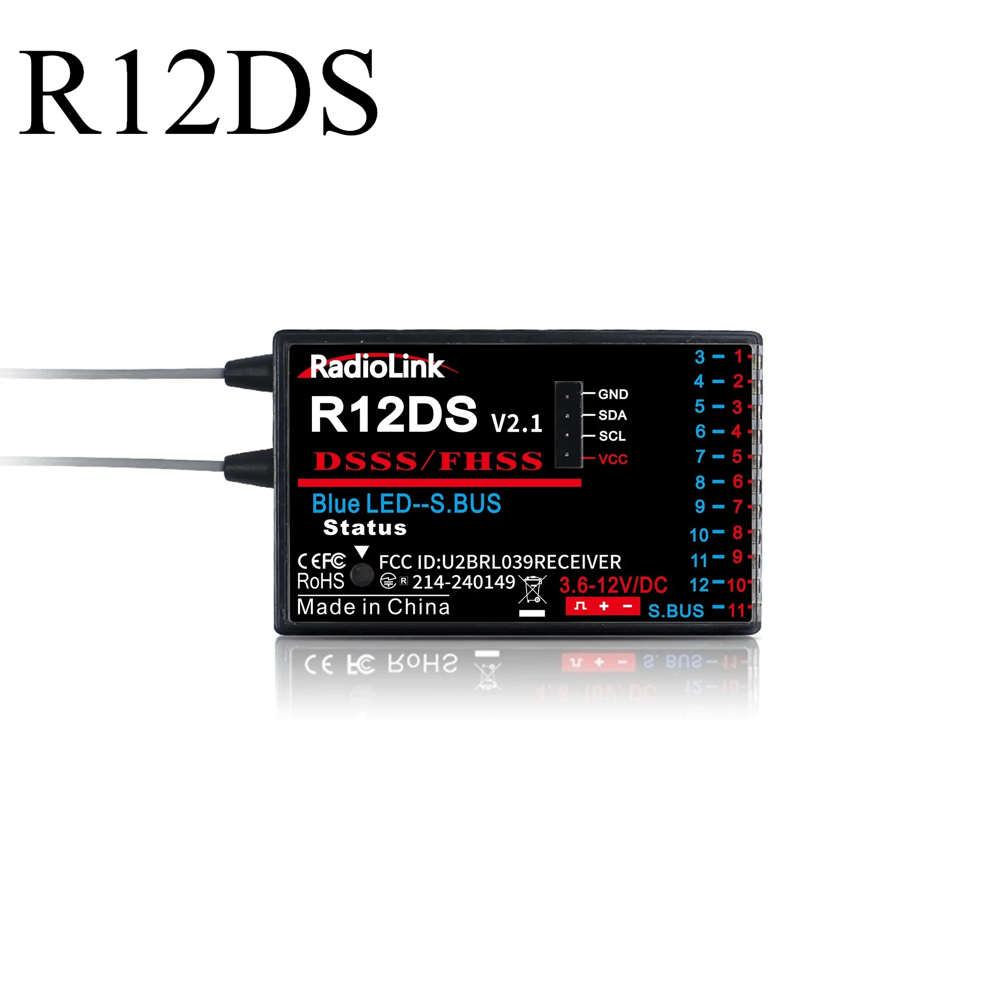 RadioLink R12DS RC Receiver 12CH 4000 Meters Control Distance Real-time Telemetry for Rotary Wing Fixed Wing Glider Car Boat