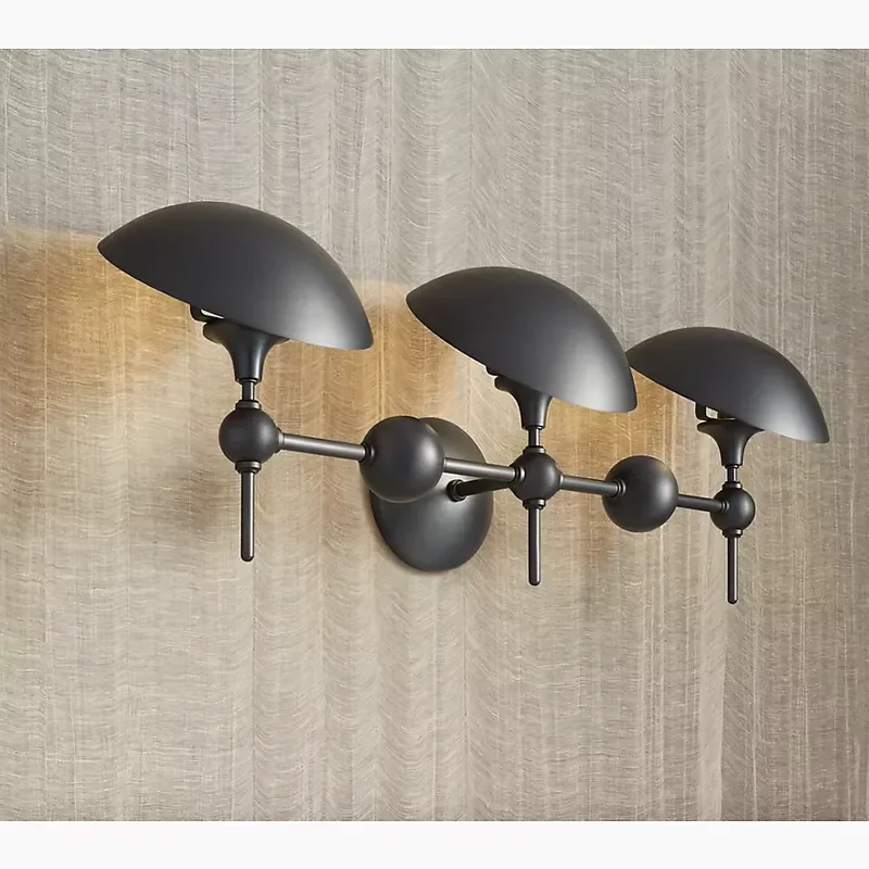 Vintage Retro Design Boston Functional 3 Lights Library Light Home Office Adjustable Brass Shade Steel Wall Lamp Sconce