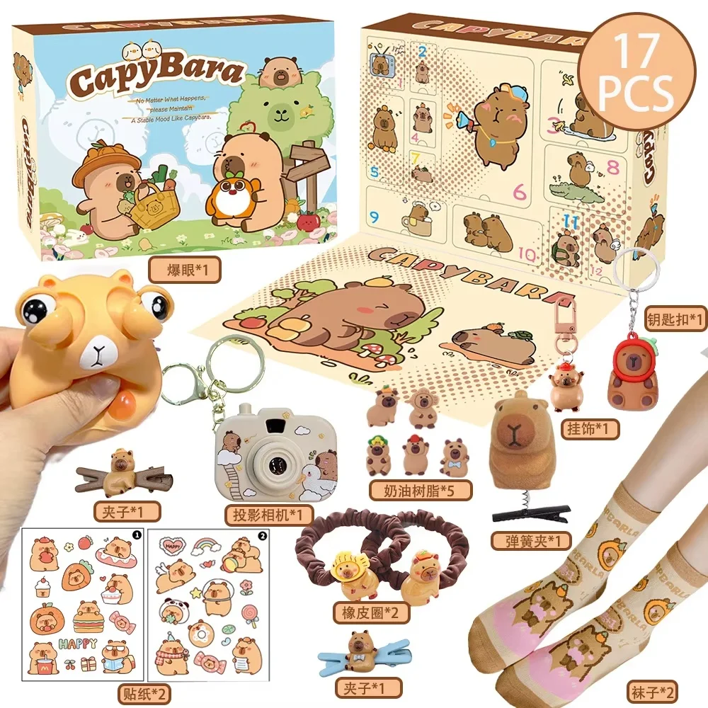 17 pz/31 pz Capibara Figure Tema Cieco Scatola Gioielli Fai Da Te Tornante Divertimento Kawaii Giocattoli Avvento Conto Alla Rovescia Calendario Per Bambini Regali Di Natale