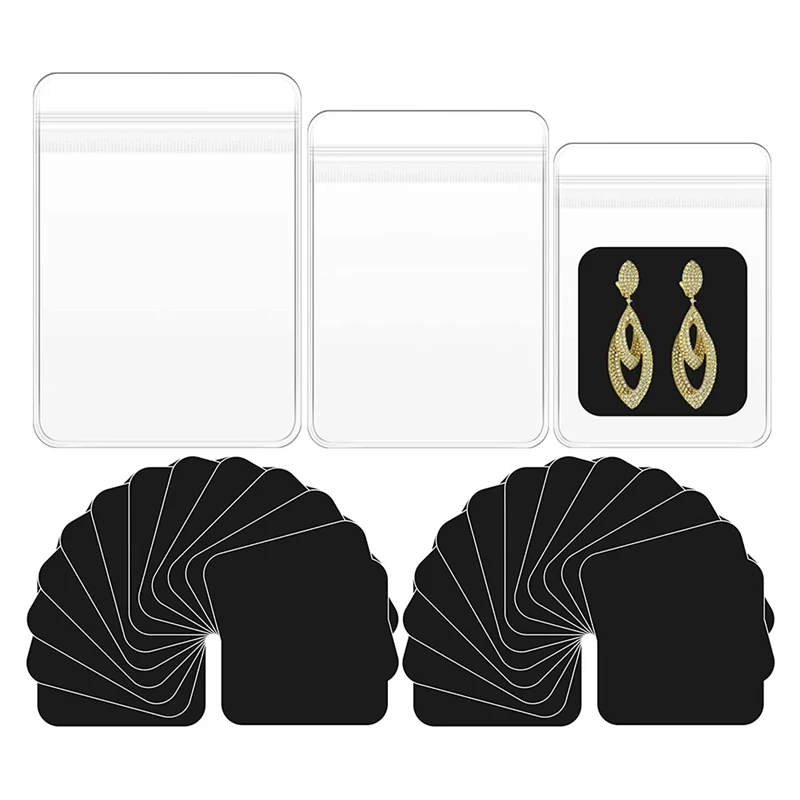 120 قطعة مجموعات أكياس إغلاق بسحاب بلاستيكي شفاف للمجوهرات ، مع شرائط تبويب ورقية مضادة للتشويه لبطاقة هدايا المجوهرات