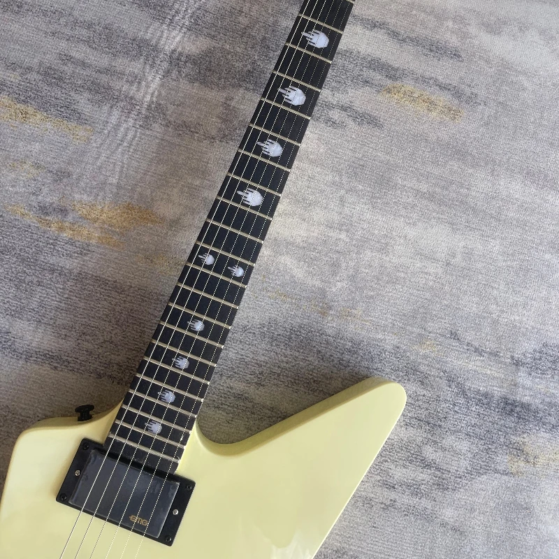 Vintage Cream Yellow E Shape Electric Guitar Dual Active High Output Humbuckers Black Hardware Heavy Metal Guitar Free Shipping view 5