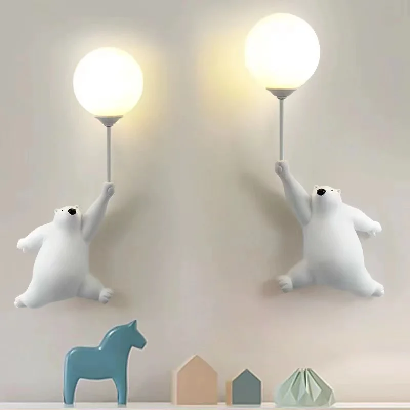 Creative LED Teddy Bear Cartoon Wall Lamps for Children\'s Room Bedside Background Kitchen Sconce Light Home-appliance Decoration