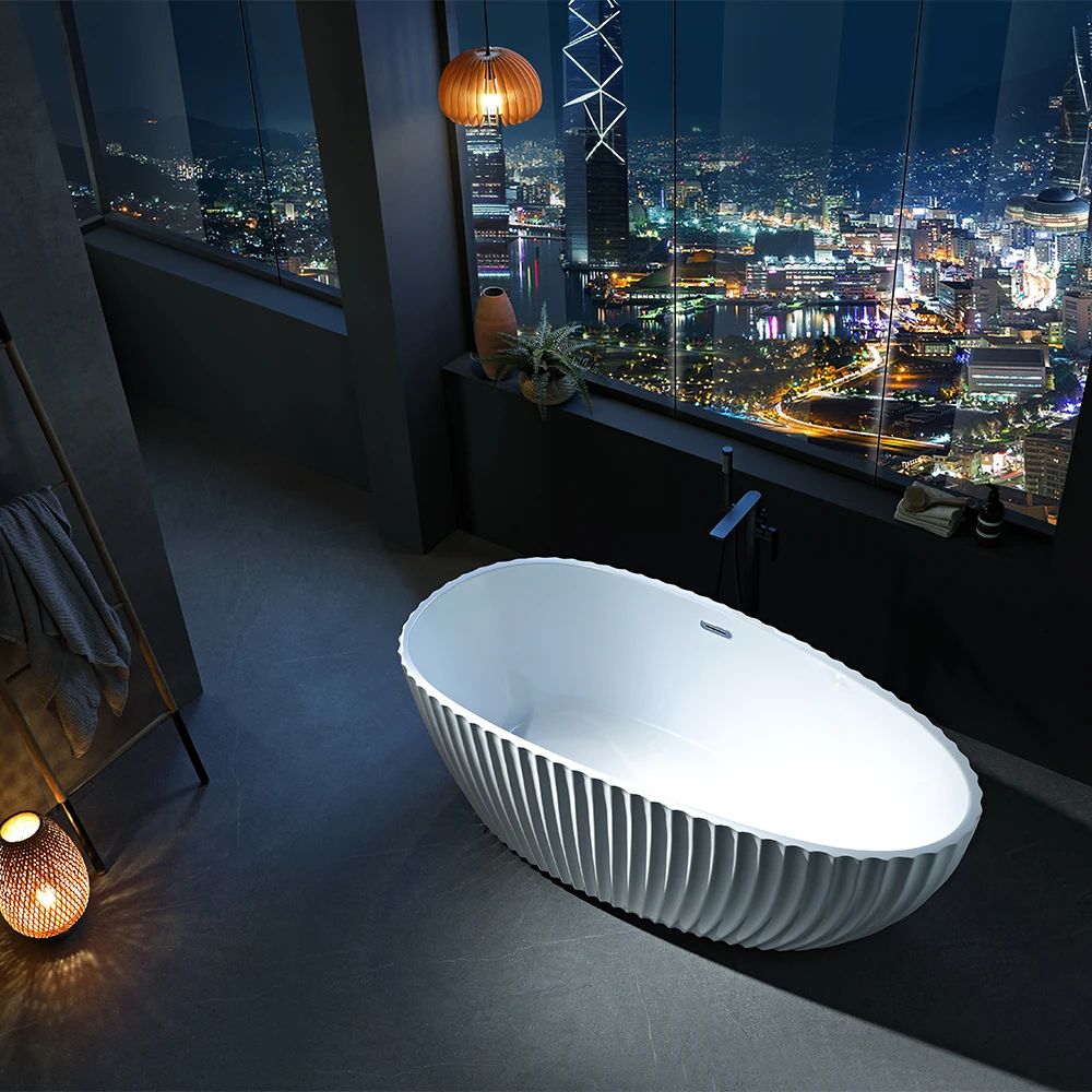 

Striped Artistic Bathtub Indoor Standing Acrylic Tub Modern Single White Bathtub For Bathroom