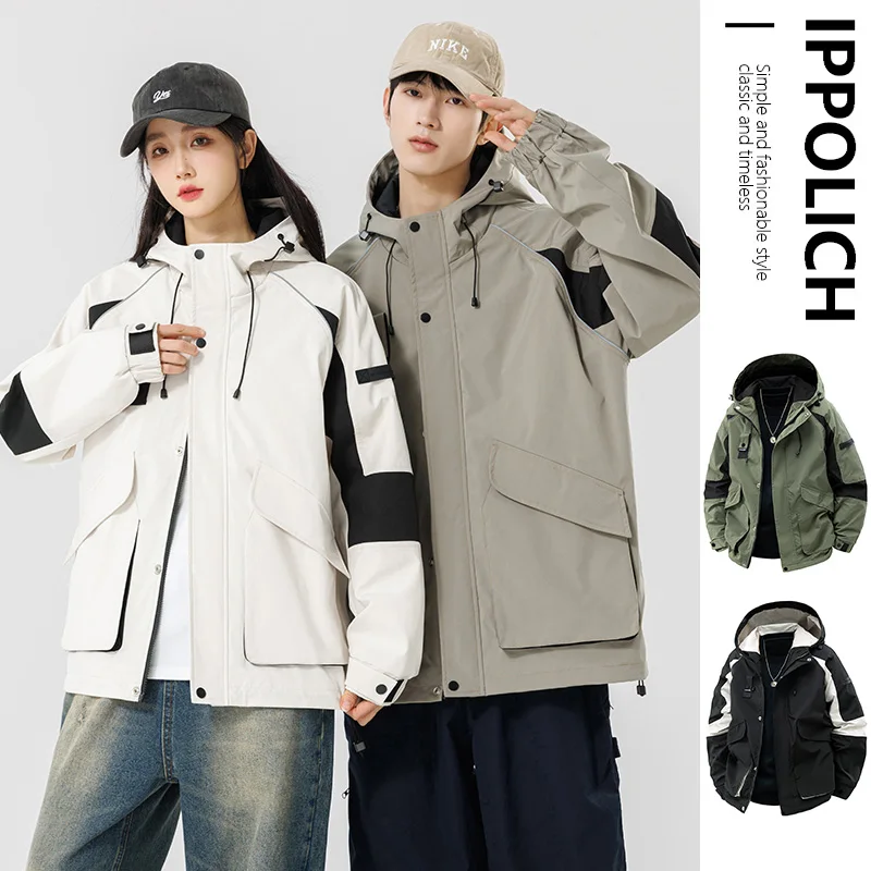 

Мужские куртки с капюшоном в стиле пэчворк, весенняя модная повседневная верхняя одежда, женская осенняя уличная одежда для пар, свободные пальто, уличная одежда